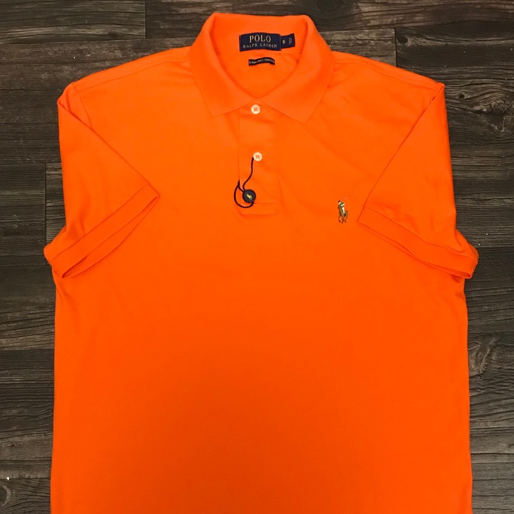 Men Orange Polo Ralph Lauren Pima Soft Size S